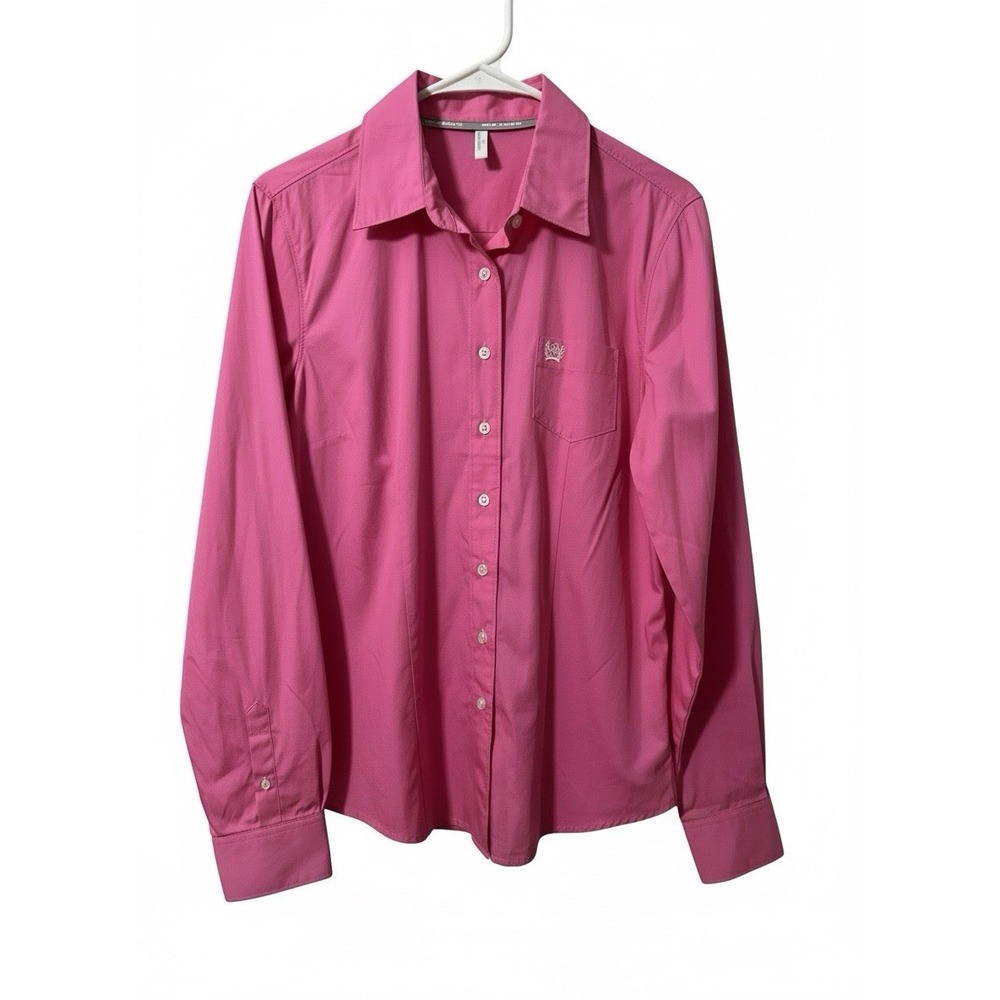 Cinch Women's Western Shirt M Pink Solid Arena Fit Button Down Logo Cowgirl